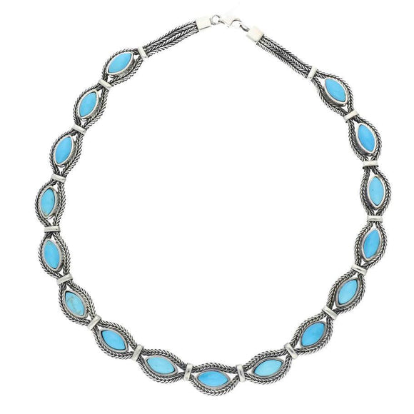 Sterling Silver Foxtail Turquoise Sixteen Stone Marquise Necklace, N969.
