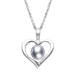 Sterling Silver Grey Pearl Open Heart Necklace, P2763C.