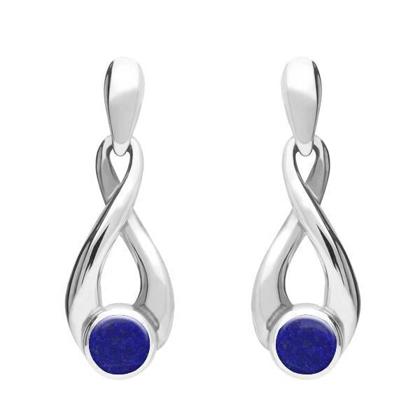 Sterling Silver Lapis Lazuli Eternity Loop Drop Earrings. E074. 