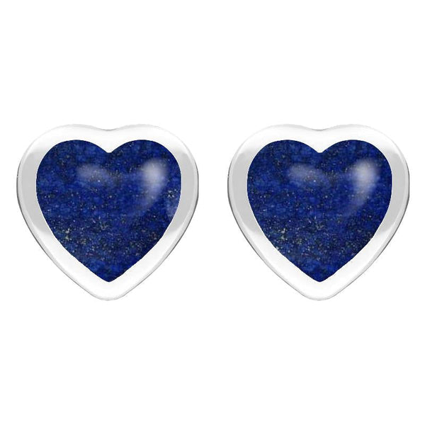 Sterling Silver Lapis Lazuli Large Framed Heart Stud Earrings. E433.