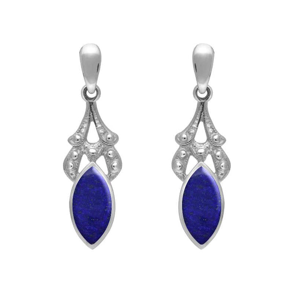 Sterling Silver Lapis Lazuli Marquise Drop Earrings. E075.