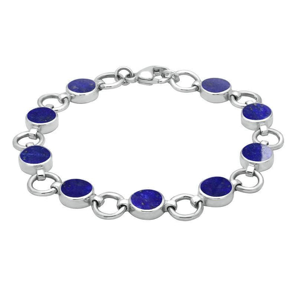 Sterling Silver Lapis Lazuli Nine Stone Round Ring Bracelet. B537.