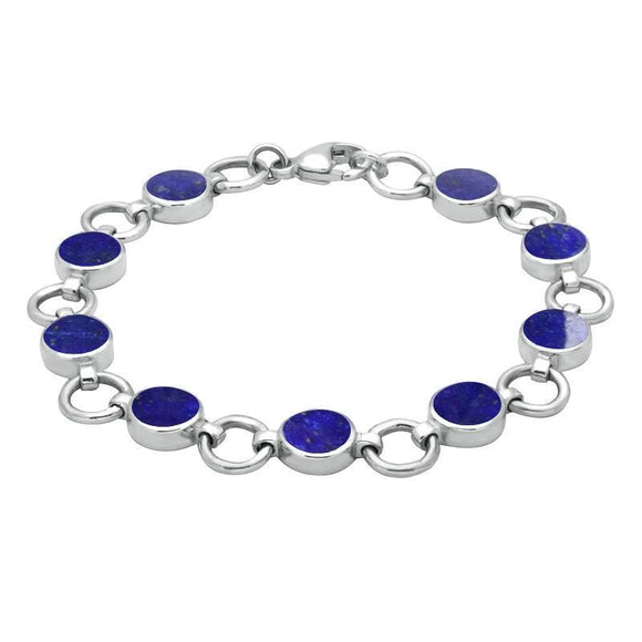 Sterling Silver Lapis Lazuli Nine Stone Round Ring Bracelet. B537.