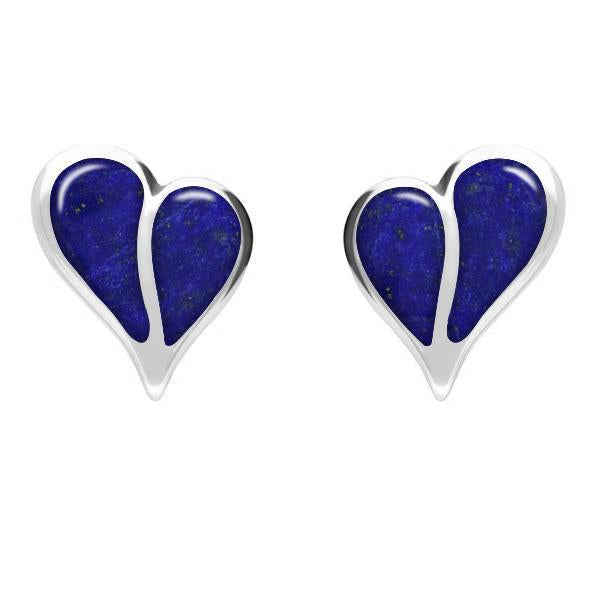 Sterling Silver Lapis Lazuli Split Heart Stud Earrings. E364.