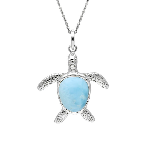 Sterling Silver Larimar Medium Single Stone Turtle Necklace, P2579