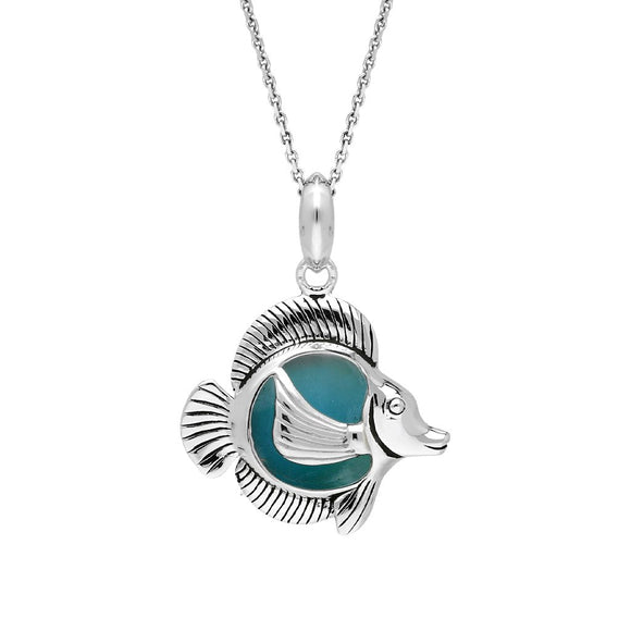 Sterling Silver Larimar Single Stone Angel Fish Necklace P2585