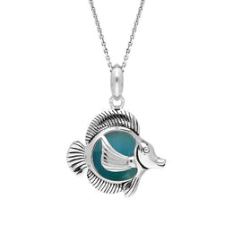 Sterling Silver Larimar Single Stone Angel Fish Necklace P2585