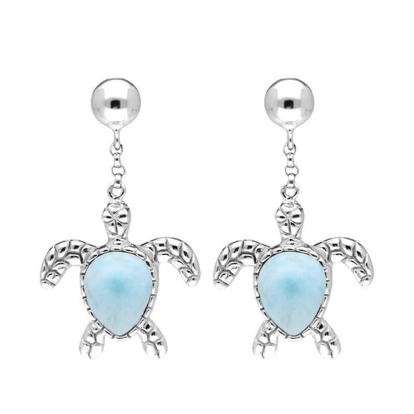 Sterling Silver Larimar Turtle Drop Earrings E1934