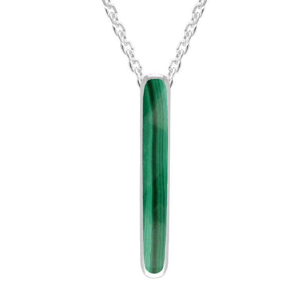 Sterling Silver Malachite Lineaire Drop Oval Necklace P2989