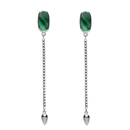 Sterling Silver Malachite Lineaire Long Drop Stud Earrings E2240