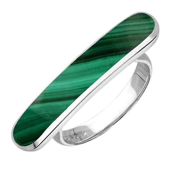 Sterling Silver Malachite Lineaire Long Oval Ring R1005