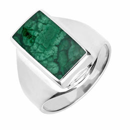 Sterling Silver Malachite Small Oblong Ring. R221.