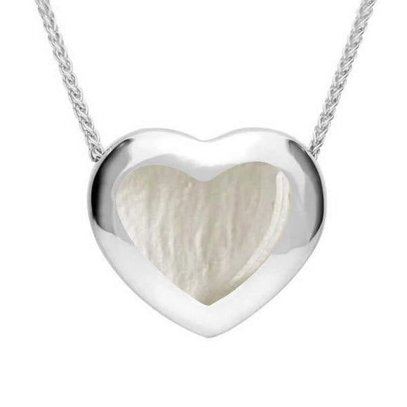 Sterling Silver Mother Of Pearl Framed Heart Necklace. P1554.