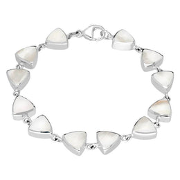 Sterling Silver Mother of Pearl Curved Triangle Bracelet. B244.