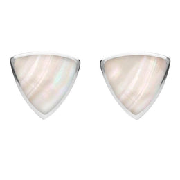 Sterling Silver Mother of Pearl Large Curved Triangle Stud Earrings. E209.