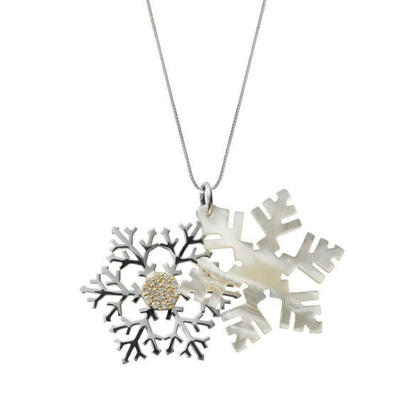Sterling Silver Mother of Pearl Large Snowflake Necklace, P2788C.