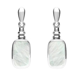 Sterling Silver Mother of Pearl Oblong Bottle Top Drop Earrings. E055.