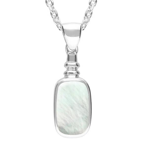 Sterling Silver Mother of Pearl Oblong Bottle Top Necklace. P009.