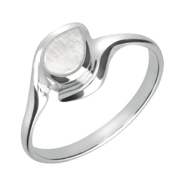 Sterling Silver Mother of Pearl Offset Pear Ring. R071.