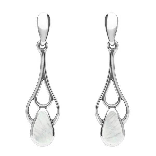 Sterling Silver Mother of Pearl Pear Spoon Earrings. E139. 