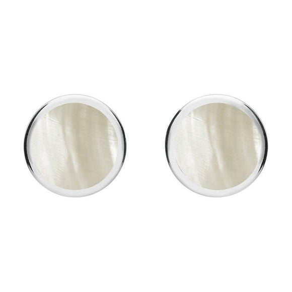 Sterling Silver Mother of Pearl Round Stud Earrings. E099.