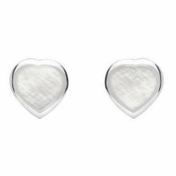 Sterling Silver Mother of Pearl Small Framed Heart Stud Earrings. E763.
