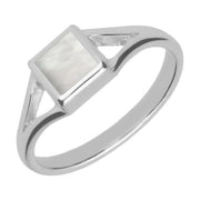 Sterling Silver Mother of Pearl Square Split Shoulder Ring. R063.