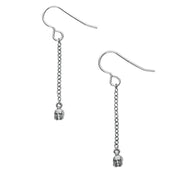 Sterling Silver Oxidised Tiny Skull Chain Drop Earrings. E1603OX