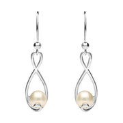 Sterling Silver Pearl Open Twist Drop Earrings. e1890.