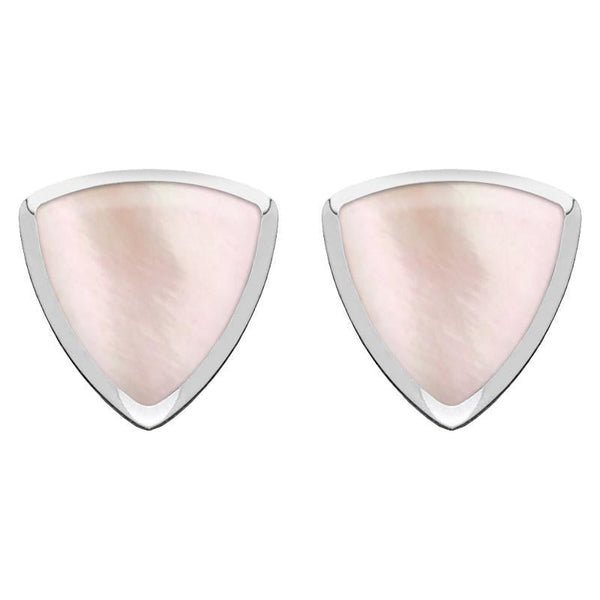 Sterling Silver Pink Mother of Pearl Curved Triangle Stud Earrings