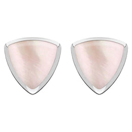 Sterling Silver Pink Mother of Pearl Curved Triangle Stud Earrings
