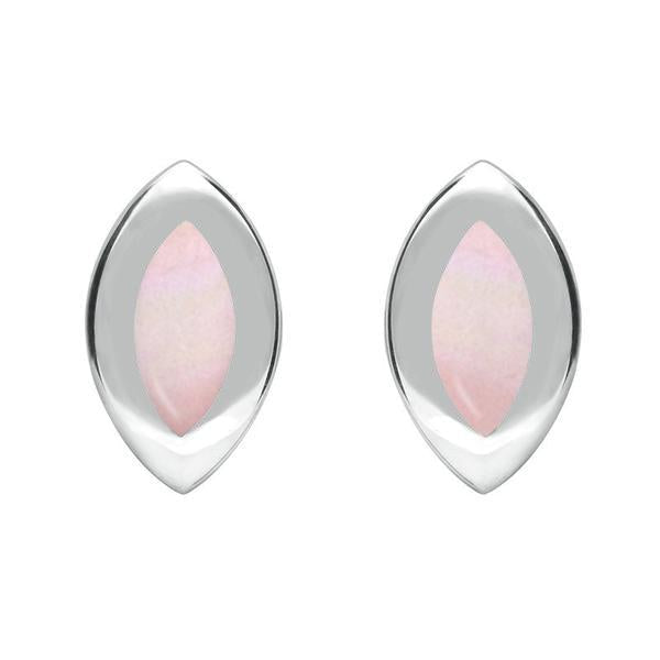 Sterling Silver Pink Mother of Pearl Framed Marquise Stud Earrings. E561.