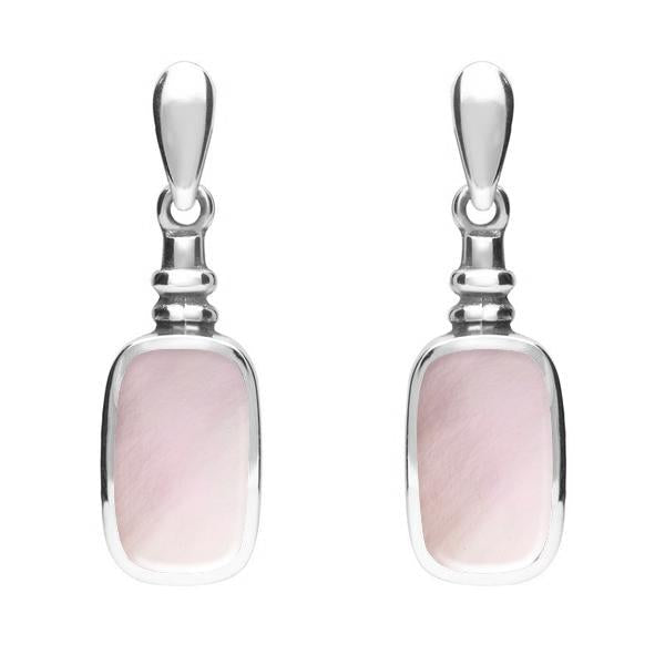 Sterling Silver Pink Mother of Pearl Oblong Bottle Top Drop Earrings. E055.