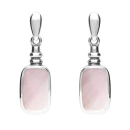Sterling Silver Pink Mother of Pearl Oblong Bottle Top Drop Earrings. E055.