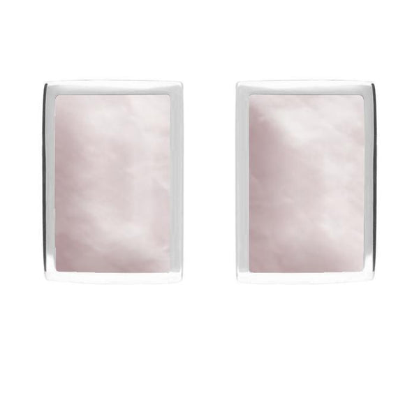 Sterling Silver Pink Mother of Pearl Oblong Stud Earrings. E014.