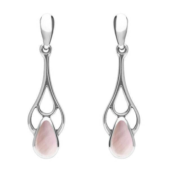 Sterling Silver Pink Mother of Pearl Pear Spoon Earrings. E139. 