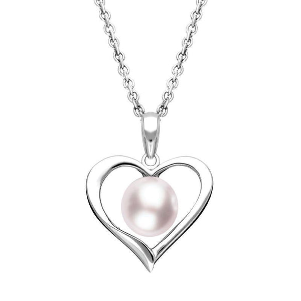Sterling Silver Pink Pearl Open Heart Necklace, P2764C.