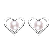 Sterling Silver Pink Pearl Open Heart Stud Earrings, E2072.