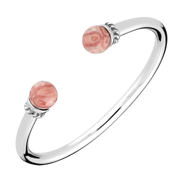 Sterling Silver Rhodochrosite Bead Twist Bangle B724