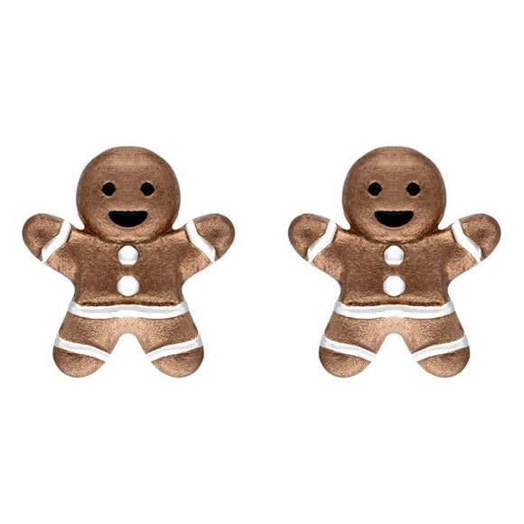 Sterling Silver Rose Gold Gingerbread Man Stud Earrings E2467
