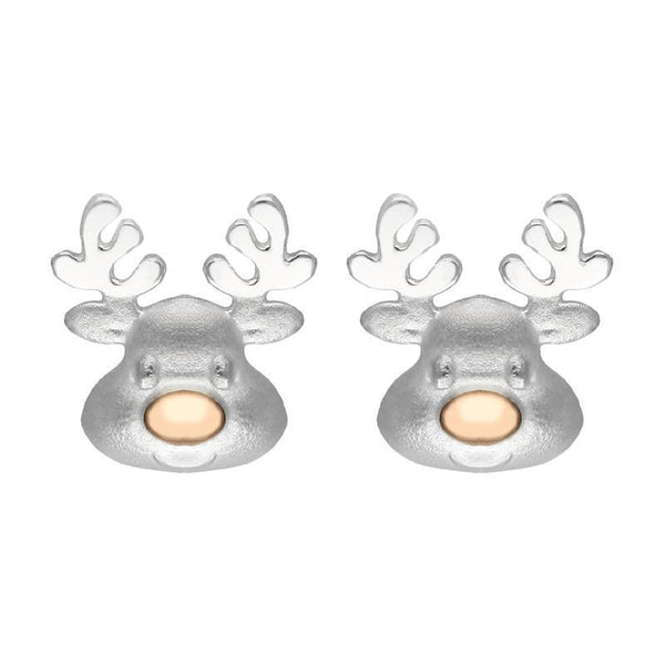 Sterling Silver Rose Gold Reindeer Face Stud Earrings E2473