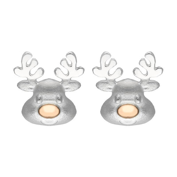 Sterling Silver Rose Gold Reindeer Face Stud Earrings E2473