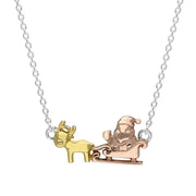 Sterling Silver Rose Yellow Gold Santa Reindeer Necklace N1047