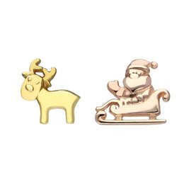 Sterling Silver Rose Yellow Gold Santa Reindeer Stud Earrings E2469