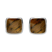 Sterling Silver Tigers Eye Cushion Stud Earrings, E279.