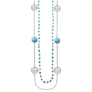 Sterling Silver Turquoise Flore Filigree Double Row Necklace