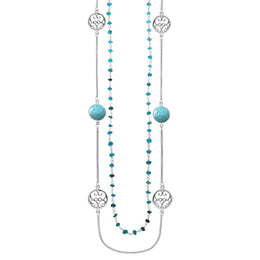 Sterling Silver Turquoise Flore Filigree Double Row Necklace