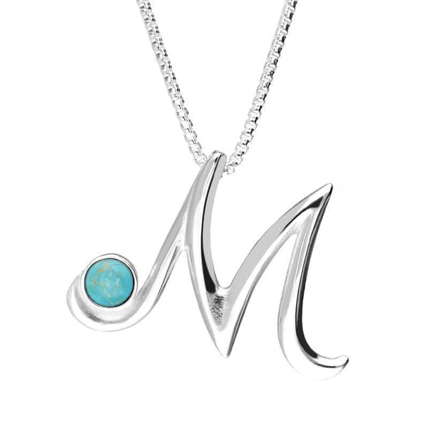 Sterling Silver Turquoise Love Letters Initial M Necklace P3460C