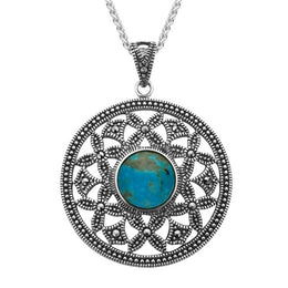 Sterling Silver Turquoise Marcasite Open Circle Necklace, P2142.