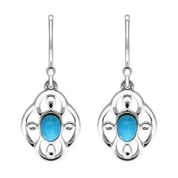 Sterling Silver Turquoise Open Flower Drop Earrings